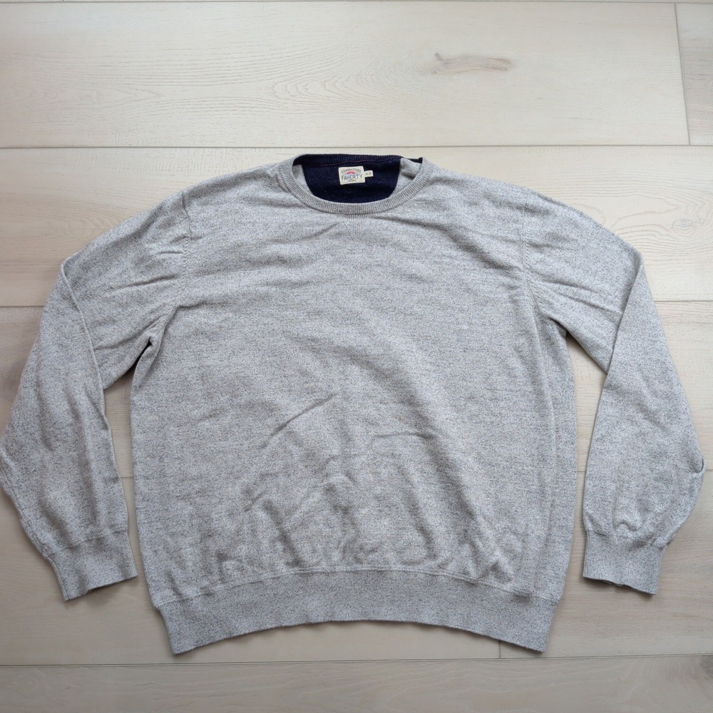 Faherty Sconset Crewneck Sweater Mens XL Light Grey Heather Cotton Cashmere